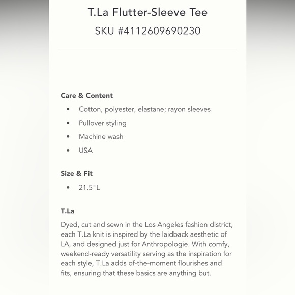 Anthropologie NWT T.La Flutter-Sleeve Tee Size XXS. - Picture 5 of 16